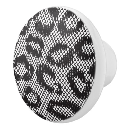 Schwarze Nettospitze mit Leopardmuster auf Weiß Keramikknauf (Rechts)