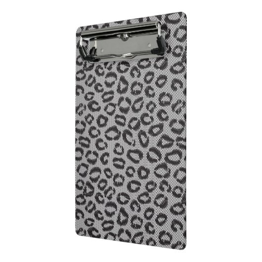 Schwarze Nettospitze mit Leopardmuster auf Weiß Mini Klemmbrett (Gewinkelt2)