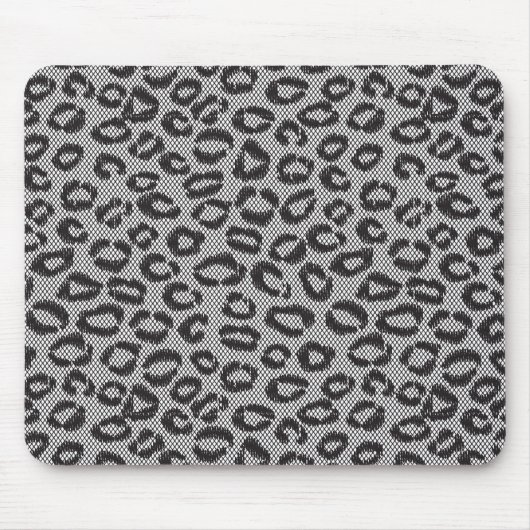 Schwarze Nettospitze mit Leopardmuster auf Weiß Mousepad (Vorne)