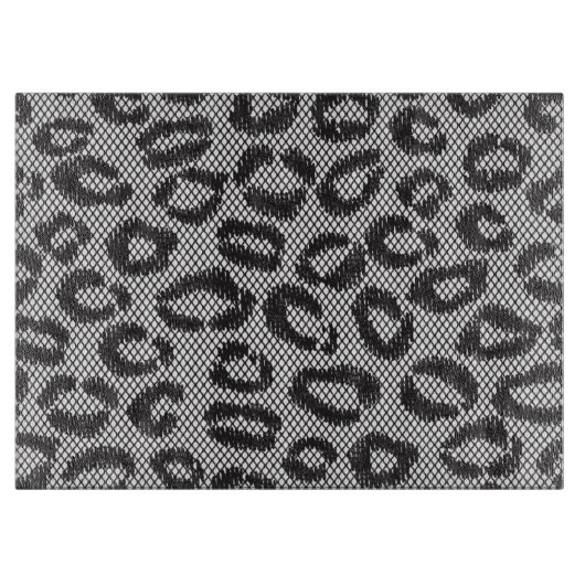Schwarze Nettospitze mit Leopardmuster auf Weiß Schneidebrett (Vorderseite)