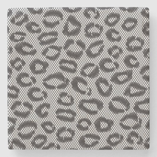 Schwarze Nettospitze mit Leopardmuster auf Weiß Steinuntersetzer (Vorderseite)