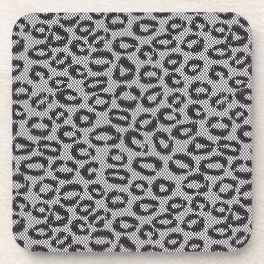 Schwarze Nettospitze mit Leopardmuster auf Weiß Untersetzer (Vorderseite)