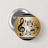 Schwarze Noten in ovaler Form auf Gold Button (Vorne & Hinten)