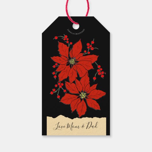 Schwarze Nussknacker Soldat Poinsettie Geschenkanh Geschenkanhänger (Rückseite)