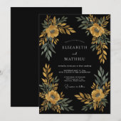 Schwarze Ockerblatt-Hochzeit Einladung (Vorne/Hinten)