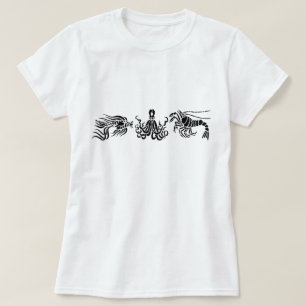 Schwarze Octopus Lobster & Fish Illustration T-Shirt