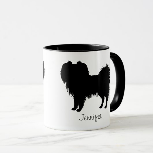 Schwarze (oder andere) Phalène-Hunde-Silhouette Tasse (VorderseiteRechts)