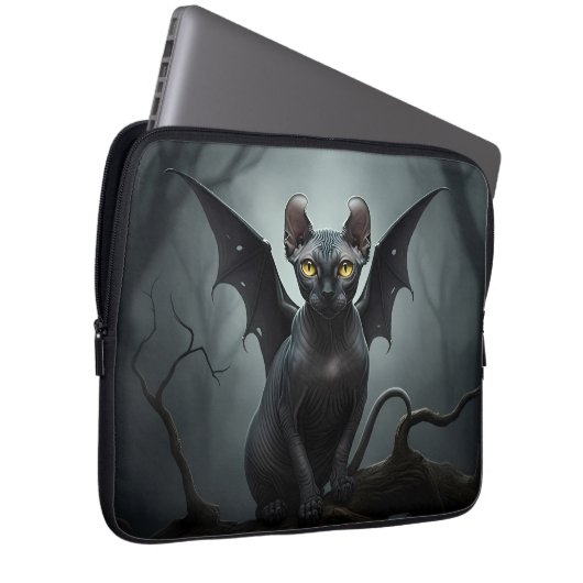 Schwarze Ohren Haarlose Elf Sphynx Cat Bat Wing Laptopschutzhülle (Vorne Rechts)