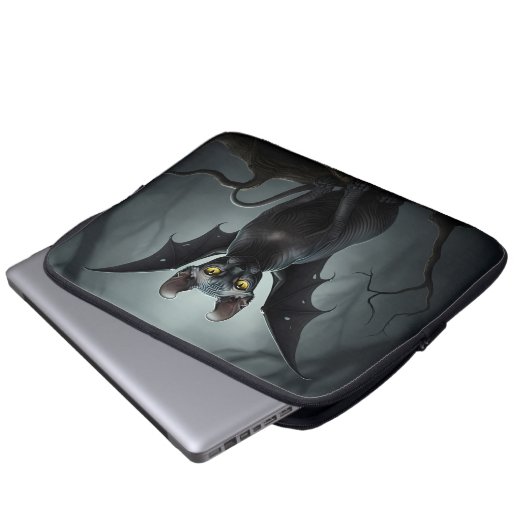 Schwarze Ohren Haarlose Elf Sphynx Cat Bat Wing Laptopschutzhülle (Vorne Knopf)