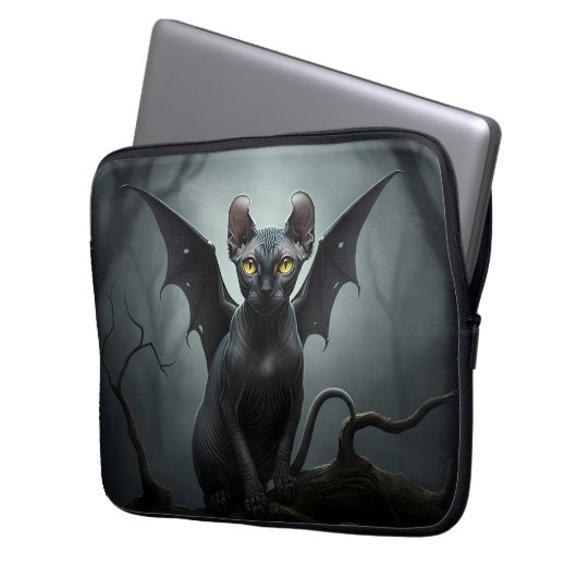Schwarze Ohren Haarlose Elf Sphynx Cat Bat Wing Laptopschutzhülle (Vorderseite Links)