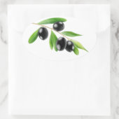 Schwarze Oliven auf einem Zweig Ovaler Aufkleber (Tasche)