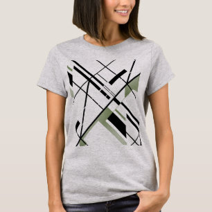 Schwarze Oliven-Kreuzlinien Geometrisches MCM-Auss T-Shirt