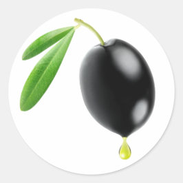 Schwarze Oliven mit Öltropfen Runder Aufkleber