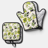 Schwarze Oliven Ofenhandschuh & Topflappen-Set (Vorderseite/Rückseite)