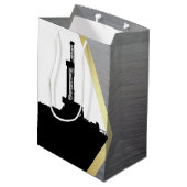Schwarze Ölplattform-Silhouette mit Metallblick Mittlere Geschenktüte (Rückseite Schrägansicht)