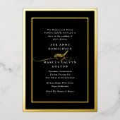 Schwarze Onyx formale Kalligrafie Gold Rahmen Hoch Folieneinladung (Vorderseite)