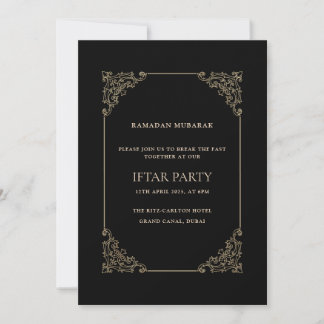 Schwarze opulente Barockrahmen-Schrift Iftar-Party Einladung