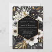 Schwarze opulente Blumenhochzeit Einladung (Vorderseite)