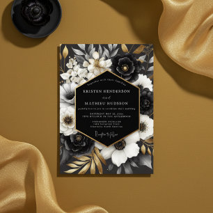 Schwarze opulente Blumenhochzeit Einladung