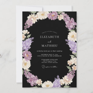 Schwarze opulente botanische Hochzeit Einladung
