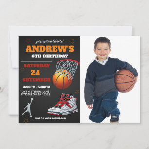 Schwarze Orange Basketball-Foto-Geburtstagseinladu Einladung