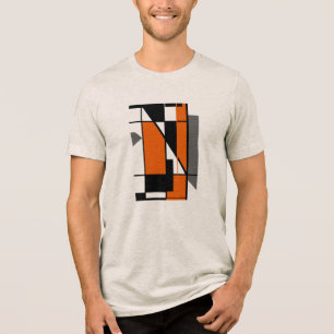 Schwarze Orange Graue MCM-Optik Geometrische Kunst Tri-Blend Shirt