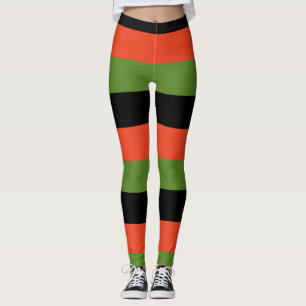 Schwarze Orange & Grüne Gestreifte Halloween Leggings