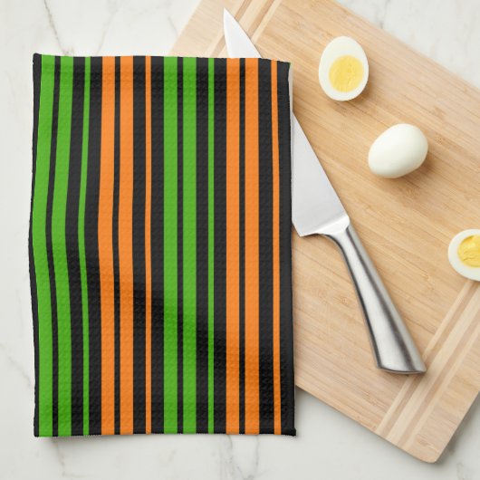 Schwarze Orange Grüne Vertikale Streifen Design Geschirrtuch (Viertel Falte)