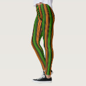 Schwarze Orange Grüne Vertikale Streifen Design   Leggings (Links)