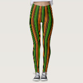 Schwarze Orange Grüne Vertikale Streifen Design   Leggings (Vorderseite)