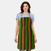 Schwarze Orange Grüne Vertikale Streifen Design Schürze (Getragen)