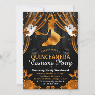 Schwarze & Orange Hexe & Schimmer Vorhang Quinceañ Einladung