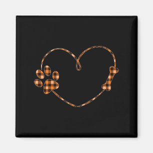 Schwarze Orange Karierte Hundepfote Herz Knochen H Magnet