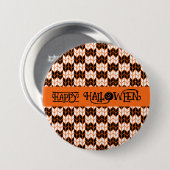 SCHWARZE ORANGE KARO STRICK Runder Button Button I (Vorne & Hinten)