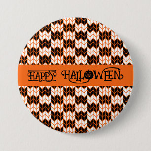SCHWARZE ORANGE KARO STRICK Runder Button Button I