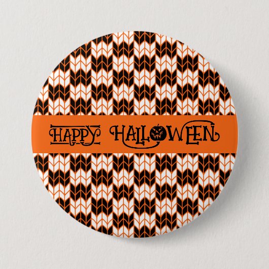 SCHWARZE ORANGE KARO STRICK Runder Button Button I (Vorderseite)