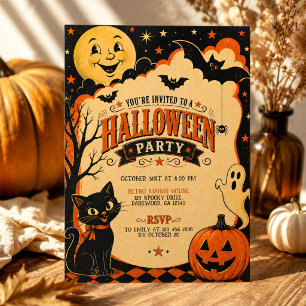 Schwarze Orange Retro Elegante Halloween-Party Einladung