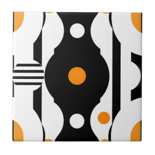 Schwarze Orange Retro-Mod-Geometrie Fliese