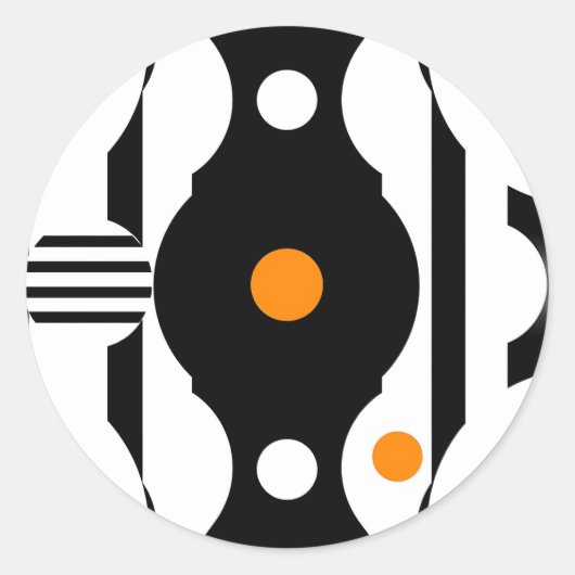 Schwarze Orange Retro-Mod-Geometrie Runder Aufkleber (Vorderseite)