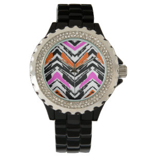 Schwarze, orange und rosa Hand gezeichnetes Armbanduhr