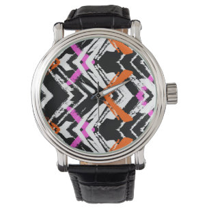 Schwarze, orange und rosa Hand gezeichnetes Armbanduhr