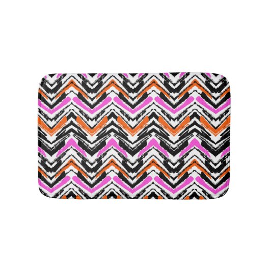 Schwarze, orange und rosa Hand gezeichnetes Badematte (Vorderseite)