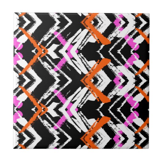 Schwarze, orange und rosa Hand gezeichnetes Fliese (Vorderseite)