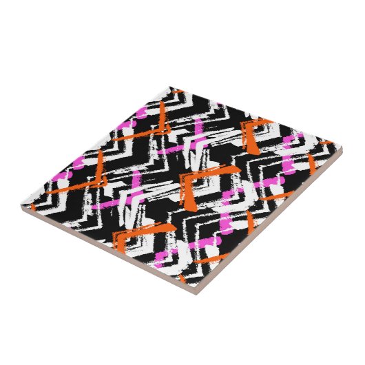 Schwarze, orange und rosa Hand gezeichnetes Fliese (Seite)