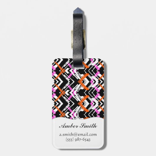 Schwarze, orange und rosa Hand gezeichnetes Gepäckanhänger (Rückseite vertikal)