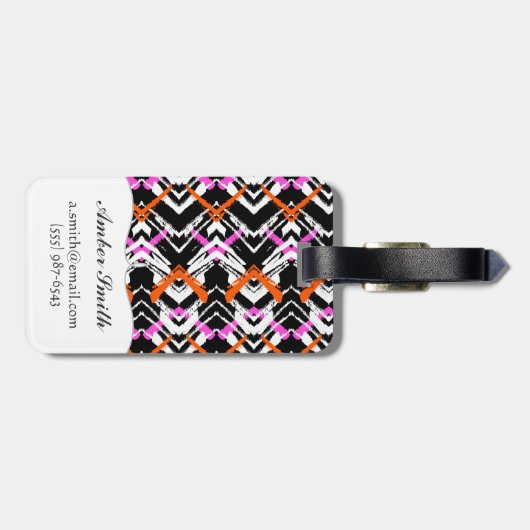 Schwarze, orange und rosa Hand gezeichnetes Gepäckanhänger (Rückseite horizontal)