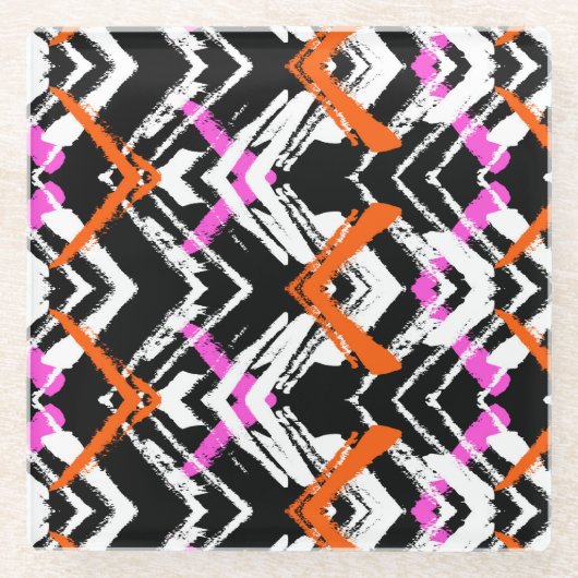 Schwarze, orange und rosa Hand gezeichnetes Glasuntersetzer (Vorderseite)