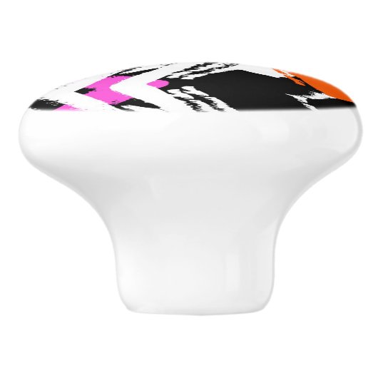 Schwarze, orange und rosa Hand gezeichnetes Keramikknauf (Seitenansicht)