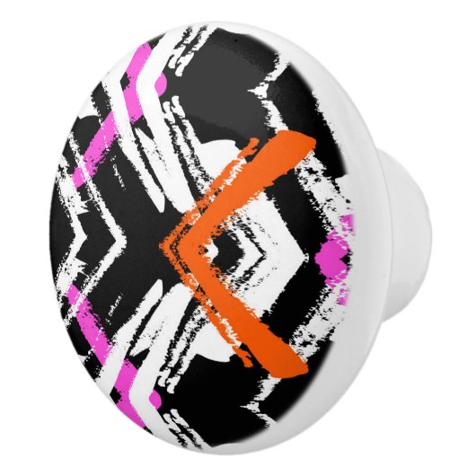 Schwarze, orange und rosa Hand gezeichnetes Keramikknauf (Rechts)