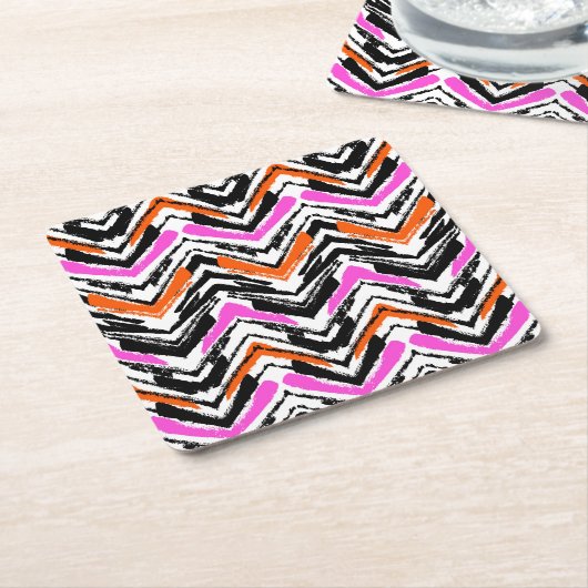Schwarze, orange und rosa Hand gezeichnetes Rechteckiger Pappuntersetzer (angewinkelt)